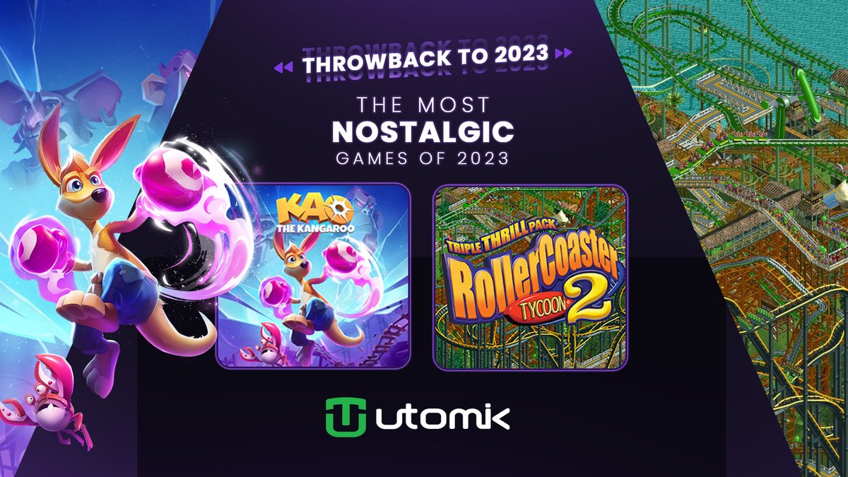 Utomik's tweet photo. ๐น๏ธโจ A blast from the past with the Most Nostalgic Titles of 2023: @kaothekangaroo and #RollerCoasterTycoon2! ๐ฎ๐ข Relive old memories with @Atari and @tatemultimedia today! ๐ Play these titles now: https://t.co/aQZponnTLp #Utomik #NostalgicGaming #ThrowbackTo2023 https://t.co/WF7DSndmUW