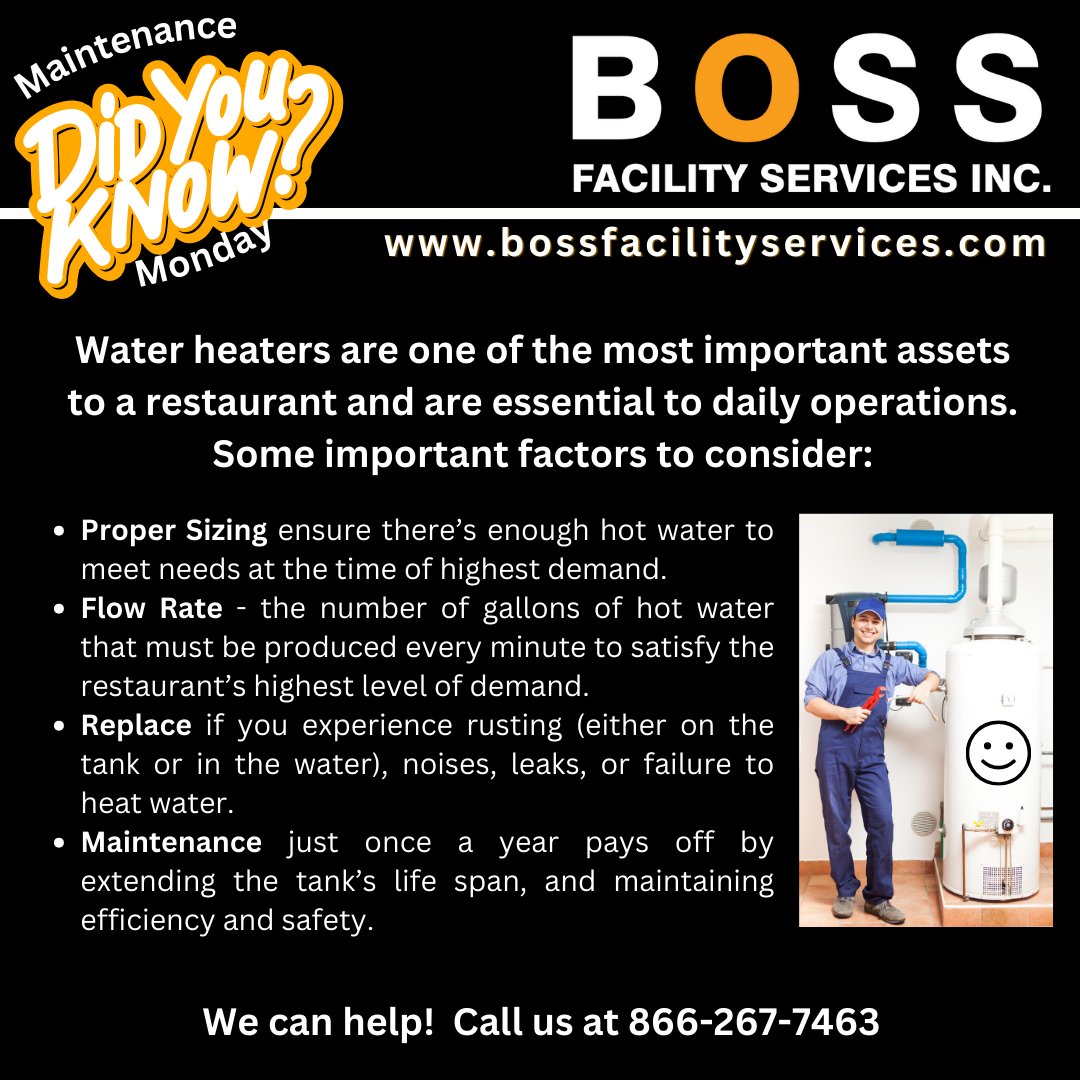 BOSSFSI's tweet photo. You can be sure to always have hot water and a happy hot water heater if you follow these tips! And BOSS is here to help you with all your preventative maintenance and repair work. Give us a call and we will be sure to get you into HOT WATER! LOL
π¦ π§
#BOSS #BossFSI #BOSSome https://t.co/lN7FVFVJdj