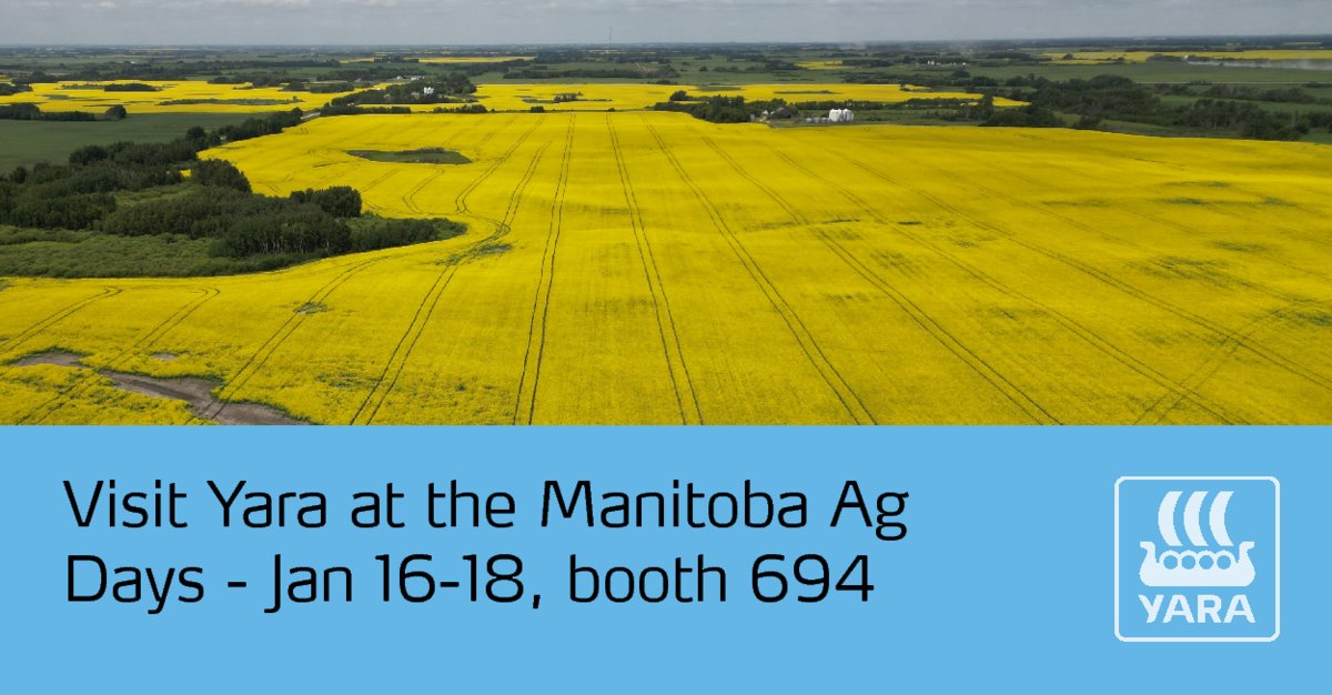 Heading to the Manitoba Ag Days in Brandon? The Yara team will be there! 
Stop by booth 694 to learn about our crop nutrition solutions that can help crops utilize nutrients and water more efficiently. #MBAgDays <a href="/MBAgDays/">Manitoba Ag Days</a>