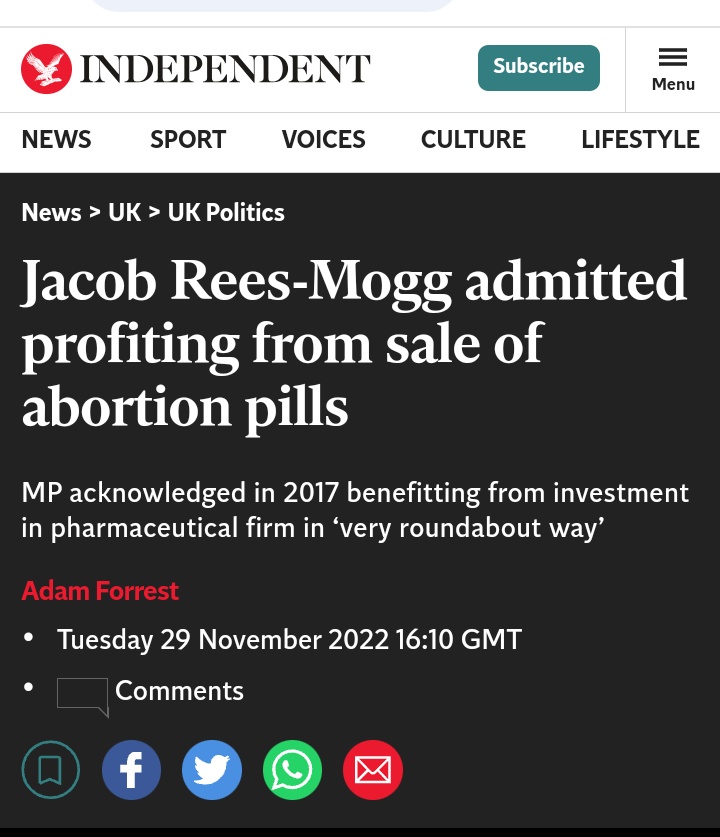 @BladeoftheS @assistanthead Imagine being Pro Life & simultaneously profiting from £5m share investment in a pharma co. that makes abortion pills...