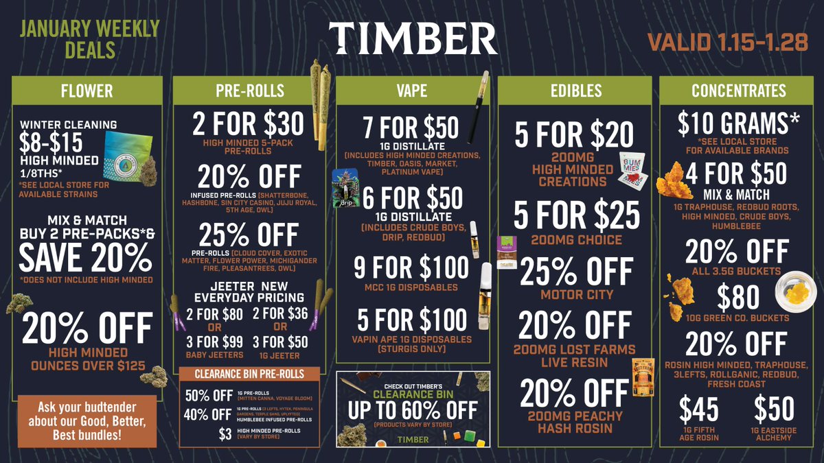 New deals drop today! Shop now: timbercannabisco.com/order-online/
