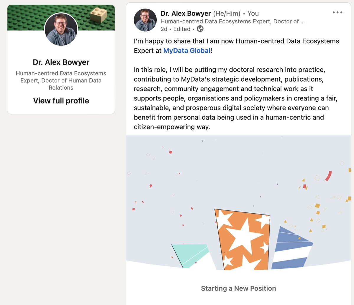 alexbfree's tweet photo. Very excited to be starting my new role today as Human-centred Data Ecosystems Expert for @mydataorg where I will be applying my research &amp; skills towards the quest for a fairer digital society.

https://t.co/JHXGKXOCRx

#mydata #hci #humandatarelations #digipower @OpenLab_Ncl https://t.co/1rQ0hqPC81