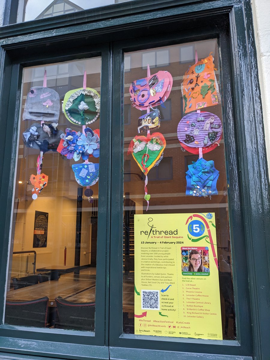 _ArtReach's tweet photo. After a fabulous launch on Saturday, the #Rethread trail of giant sequins is now available for you to explore across Leicester's city centre!
Take a look at the trail in your own time and get inspirations from the sequins created by local young people:
https://t.co/Buazmcv4TB https://t.co/9FJYuIJ0wz