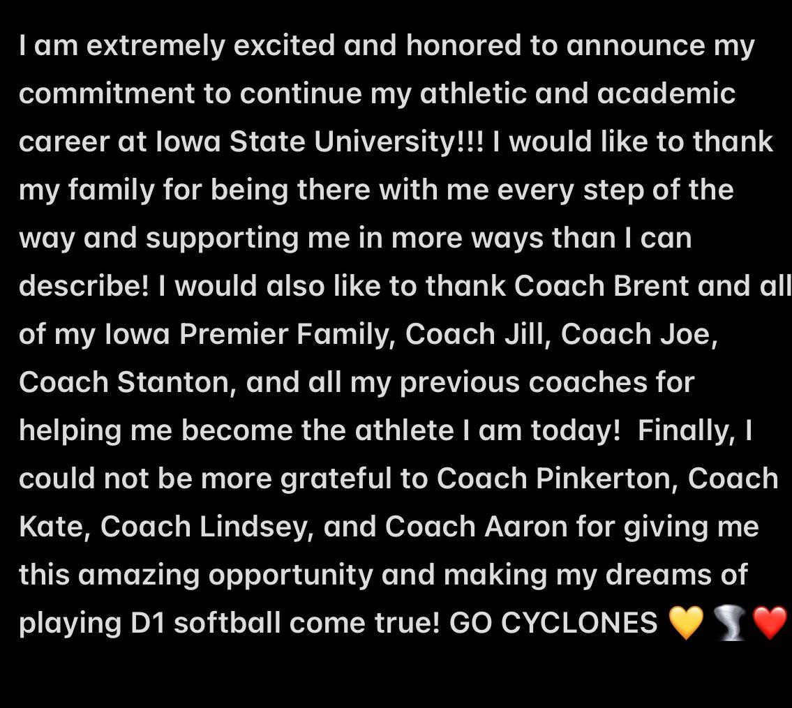 HaileyHoltz10's tweet photo. Can’t wait to be a Cyclone!!!! ❤️🌪️💛

@CycloneSB @CoachPinkerton @coachapjackson @IAPremier_Car @IowaPremierFP @jillienwaldron @CoachSchiesty @RBCHS_GSB @CoachTStanton @akantecki https://t.co/WF9PLvwN1C