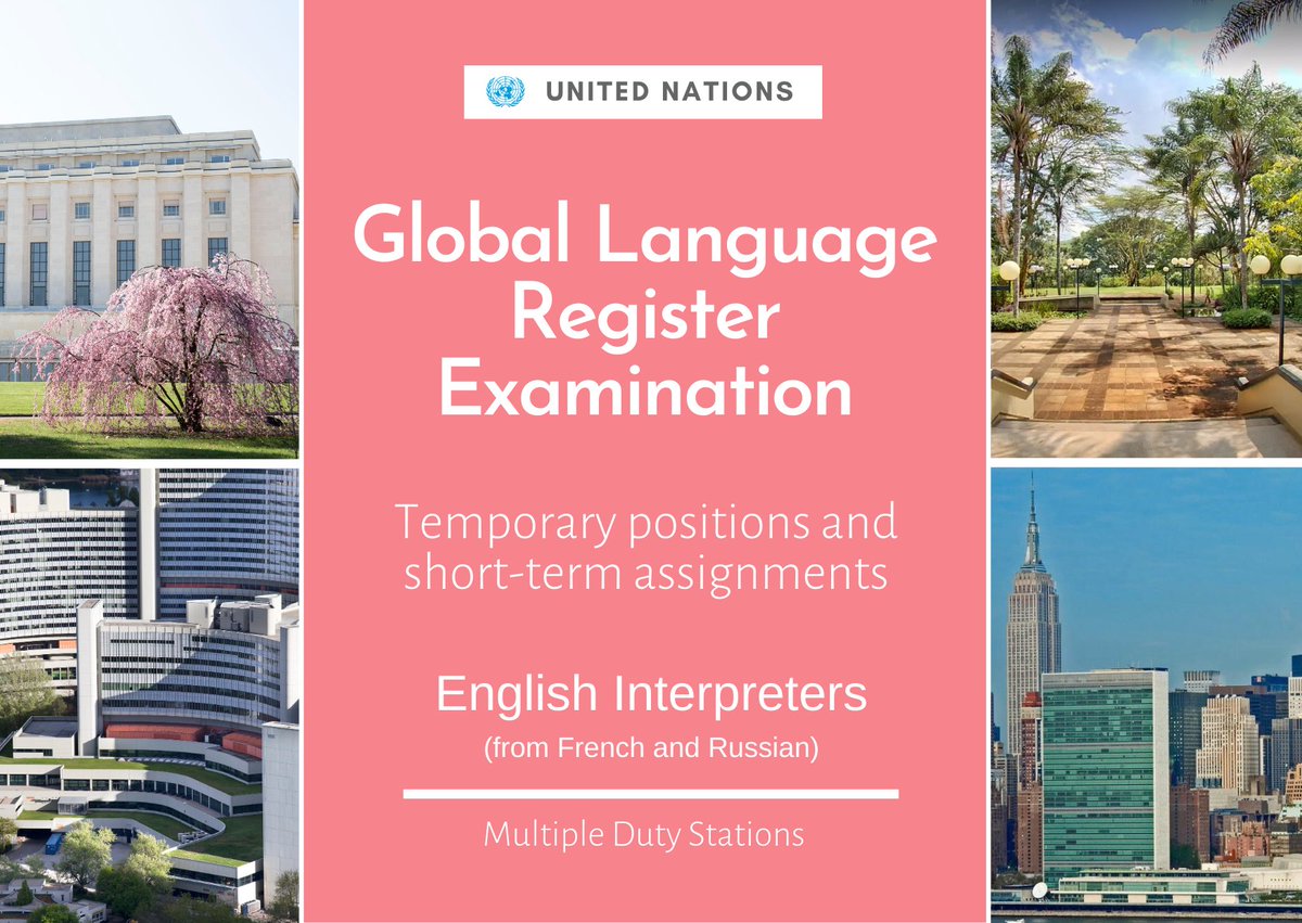 United Nations DGACM (@undgacm_en) on Twitter photo 📢Calling all #English #interpreters with excellent knowledge of #French & #Russian.
If you are interested in short-term assignments at the 🇺🇳<a href="/UN/">United Nations</a>, take our Global Language Register exam for future job opportunities.
Apply by 9 Feb 2024 👉 bit.ly/GLR-INT-EN 📢Calling all #English #interpreters with excellent knowledge of #French & #Russian.
If you are interested in short-term assignments at the 🇺🇳<a href="/UN/">United Nations</a>, take our Global Language Register exam for future job opportunities.
Apply by 9 Feb 2024 👉 bit.ly/GLR-INT-EN