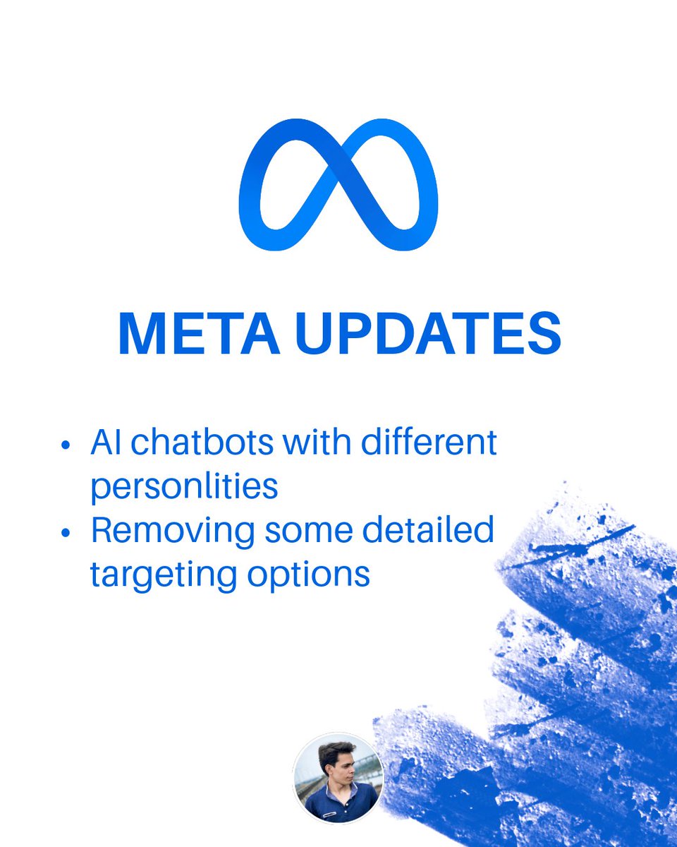 manishkaushk15's tweet image. Now you can chat with AI bots that sound like a chill surfer or even a celeb! 🗣️ 

Plus, ads are getting a makeover – less detail, more focus on what you're into. 🎯

 #MetaChatbots #AdUpdates #Marketing
