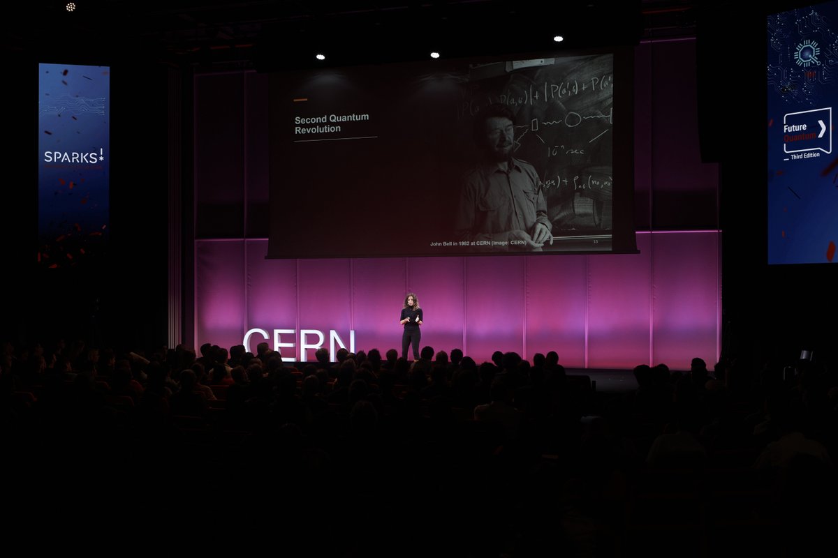 CERN's tweet photo. The third quantum revolution ⚛️

For its third edition, Sparks! collaborates with the @CERNquantum to bring you cutting-edge discussions about  #quantum.

Sofia Vallecorsa is a #CERN physicist and coordinator of the Quantum Computing area within the @CERNquantum. 

Sofia’s #CERNSparks talk explores the third quantum revolution, which promises to reap the benefits of understanding, and applying the unpredictable properties of quantum.

Watch the full talk: https://t.co/PSA7Lai1dQ
