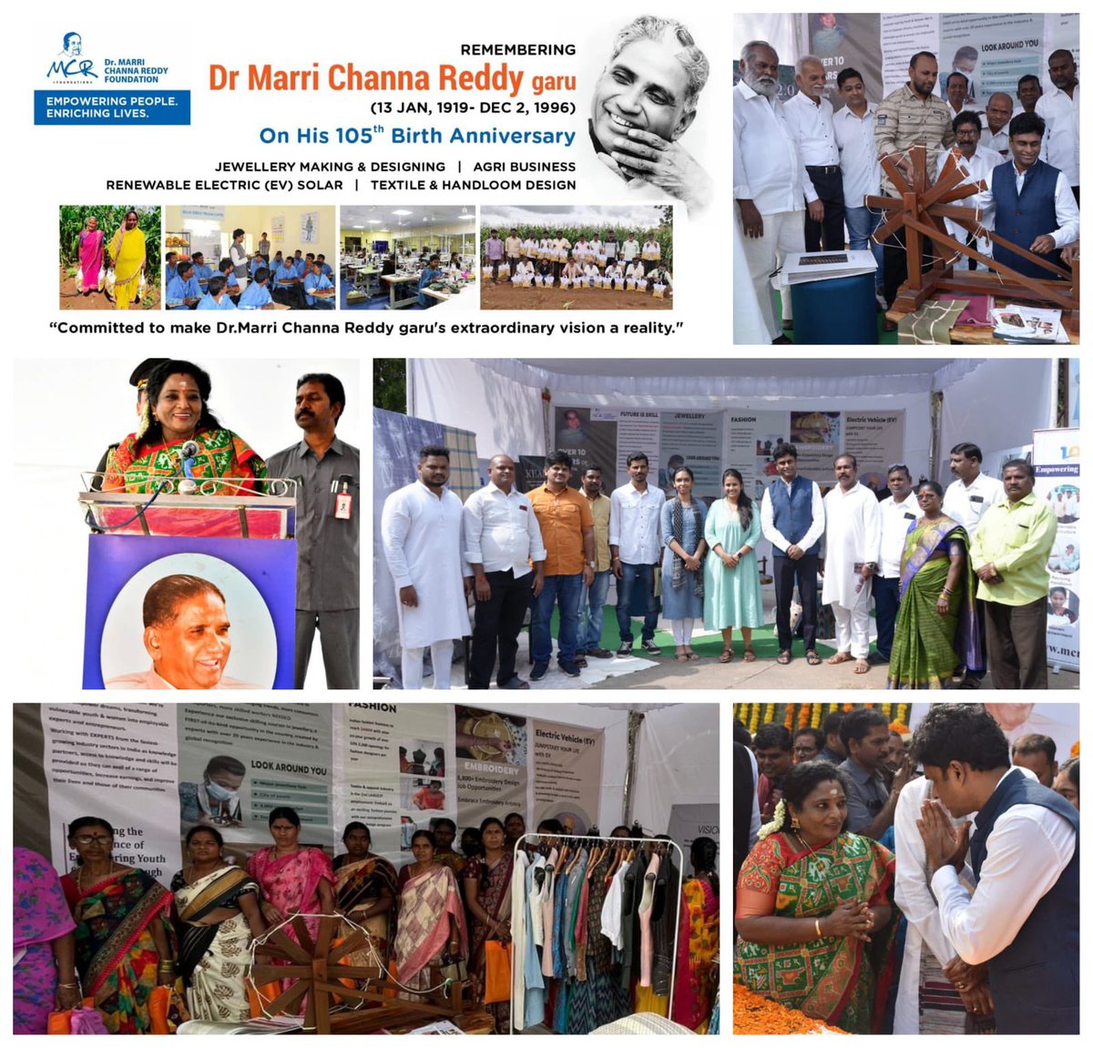 We celebrated the birth anniversary of Dr #MarriChannaReddy Former Governor, Chief Minister who set course for Agriculture, Skilling, Youth and Women empowerment. Our foundation #MCRF remains committed to his visions. Special thanks to Governor Telangana state