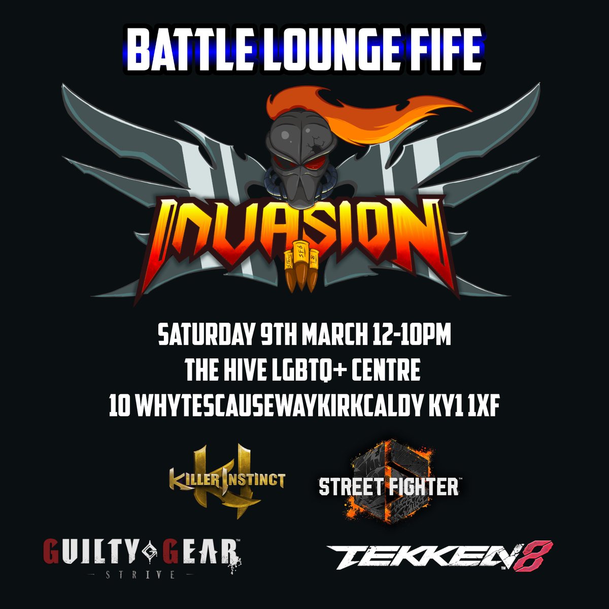 BLF_FGC's tweet photo. Introducing Invasion, Fife's newest offline FGC event!

Our tournaments are:
Street Fighter 6
Tekken 8
Guilty Gear: Strive
Killer Instinct

Alongside these we have dedicated areas for BYO Consoles with CRT &amp; LED screens AND tables for Mahjong!

Full deets + Reg in the replies! https://t.co/CPO16DFbuN