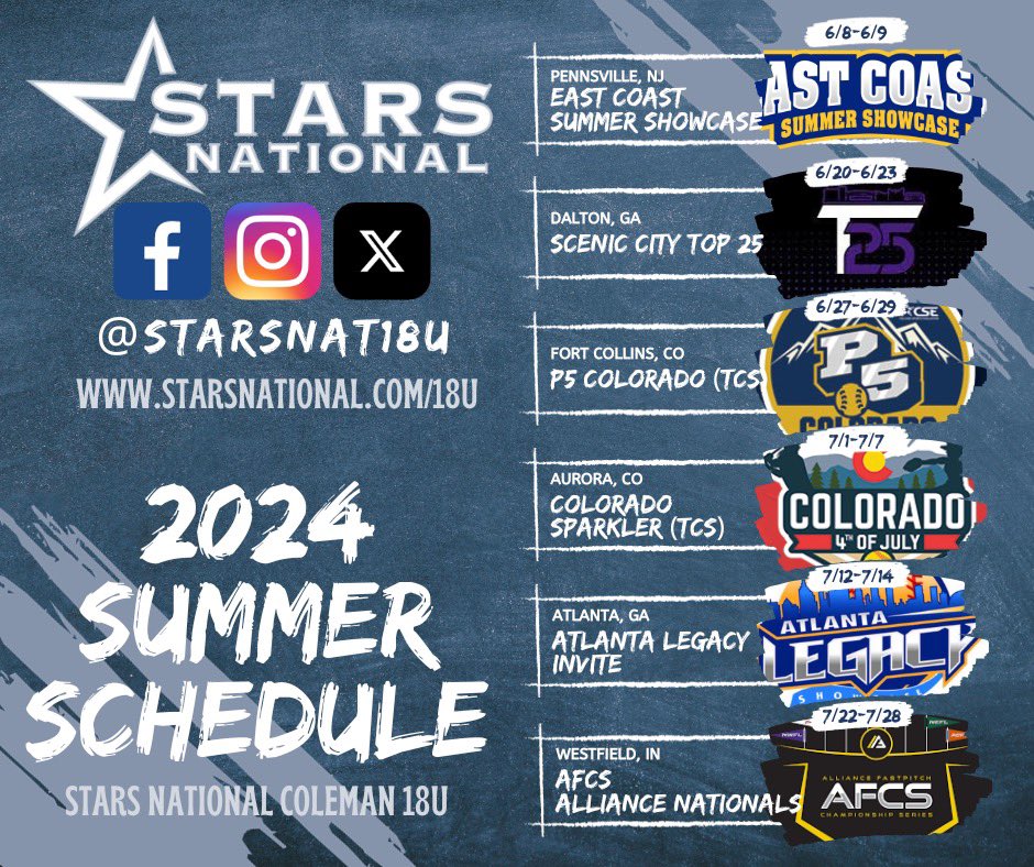 🤩Summer Schedule🤩
starsnational.com/18u