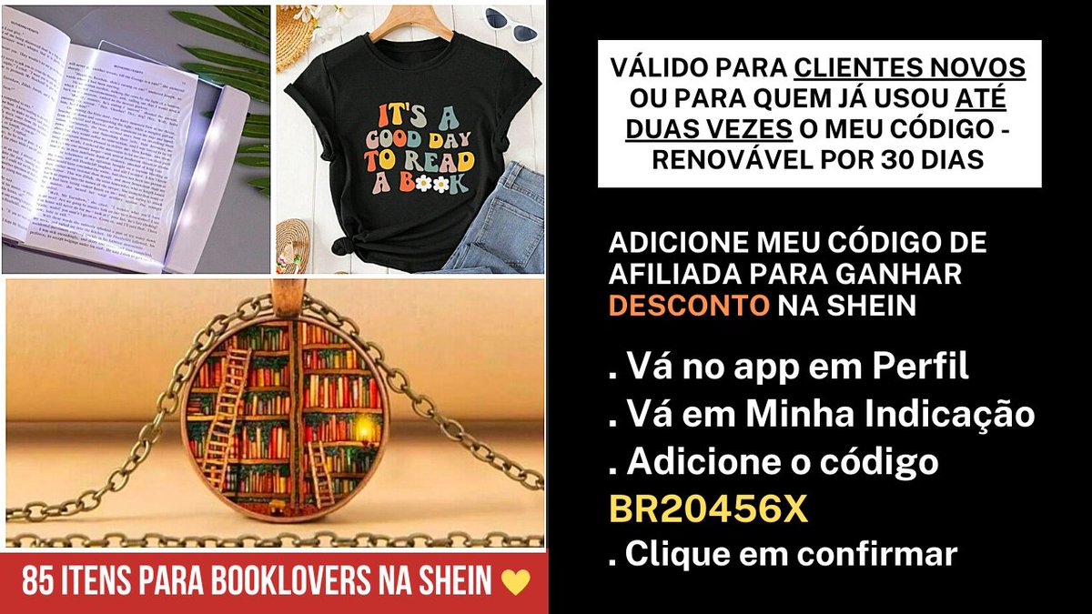 literapolicial's tweet photo. SHEIN | 85 produtos para booklovers ❤ https://t.co/h1h1pZrM0Z 

⭐ GANHE DESCONTO NA SHEIN
🧧 Código de referência: BR20456X (vá em Perfil, Minha Indicação, adicione o código)
🧧 Clique para receber desconto na 1a compra https://t.co/duC52Vl3OM https://t.co/90bdUrJnZy