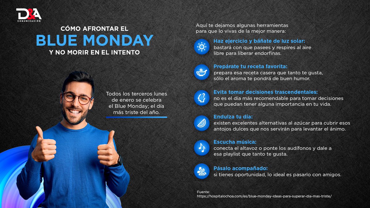 Evita que el día más triste del año te afecte, aquí te compartimos varios tips.

#BlueMonday #CuestaDeEnero #Motivación