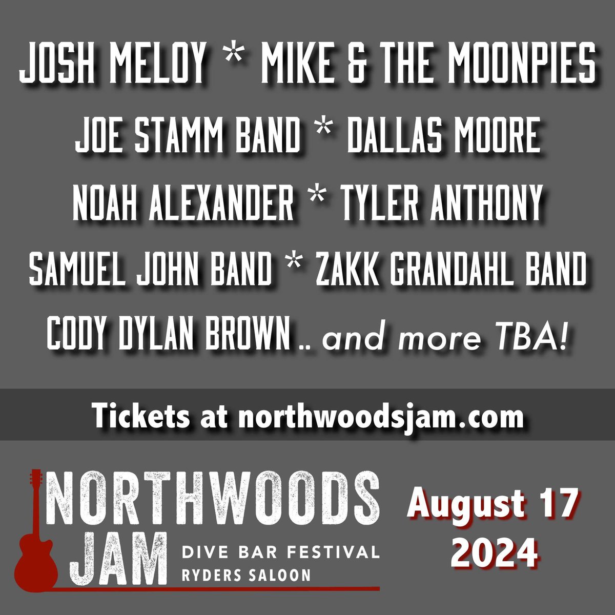 dallasmoore's tweet photo. #JustAnnounced #NorthwoodsJam #2024 with @JoshMeloyMusic @themoonpies @JoeStammBand & more!
Ryders Saloon #Minnesota
#GetThoseTickets #Jam #MusicFestival #CountryMusic #honkytonk #outlawcountry #bluegrass https://t.co/lhVwuMKWTz