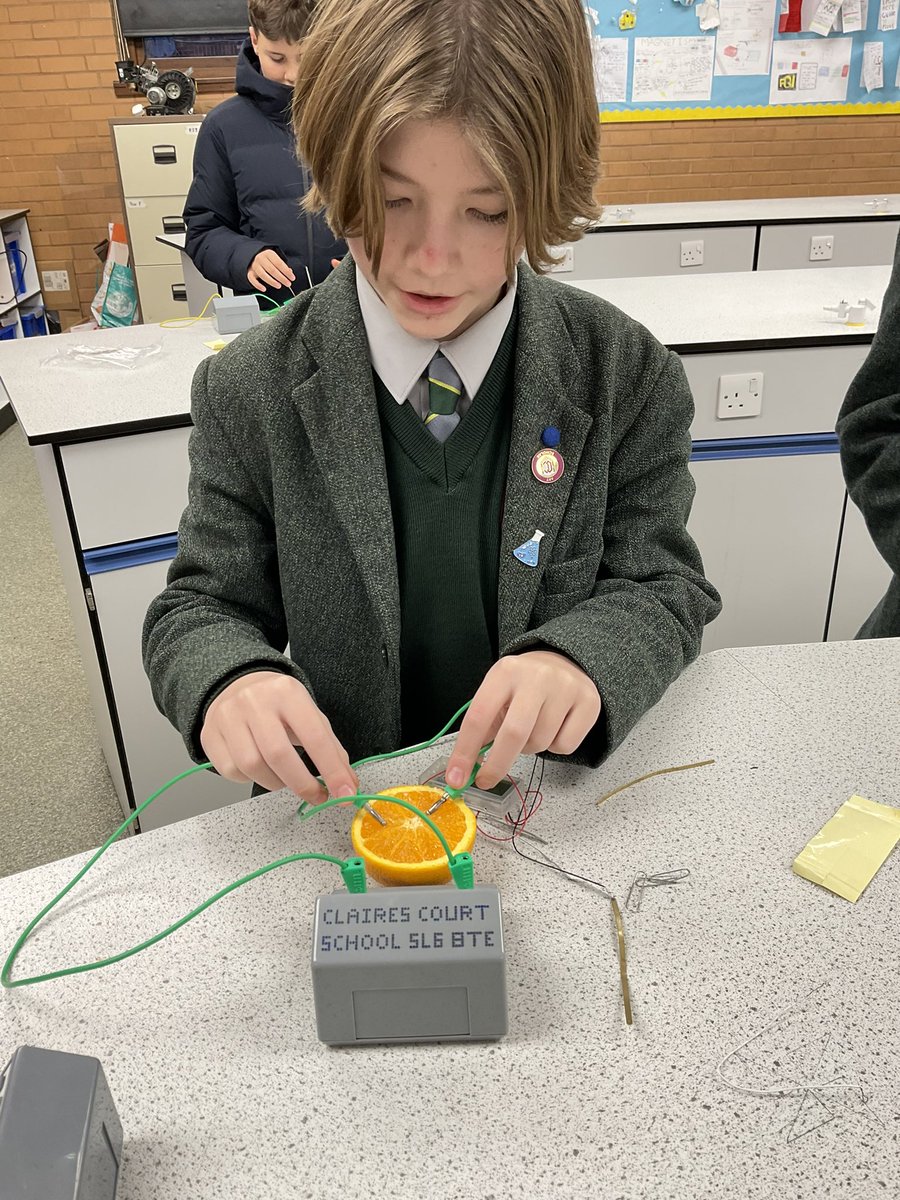 CCSBScience's tweet photo. #CCSTEMClub are having an electrifying time investigating which combinations of metal electrodes and fruits generates the greatest voltage #CCBelong #CCChallenge #CCExplore https://t.co/xVNYbpy84A