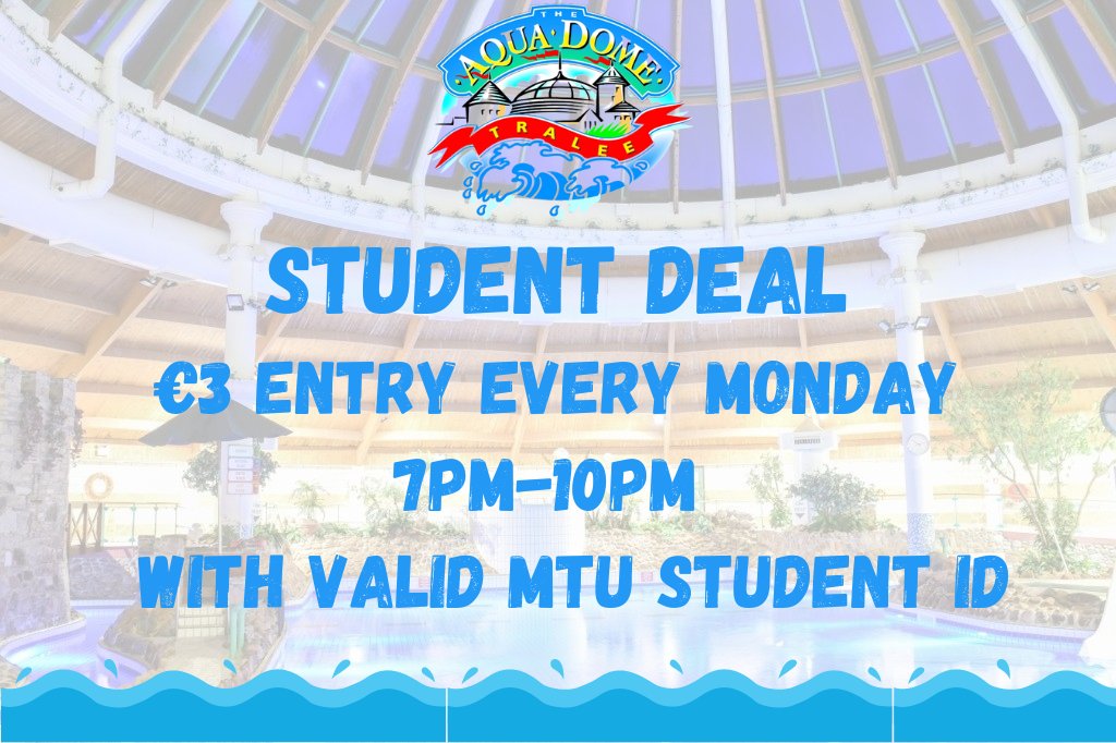 MTU Student night returns tonight !!
3 Euro entry between 7-10pm, valid student I.D required😀
#studentnight #mtukerry #visittralee #explorekerry