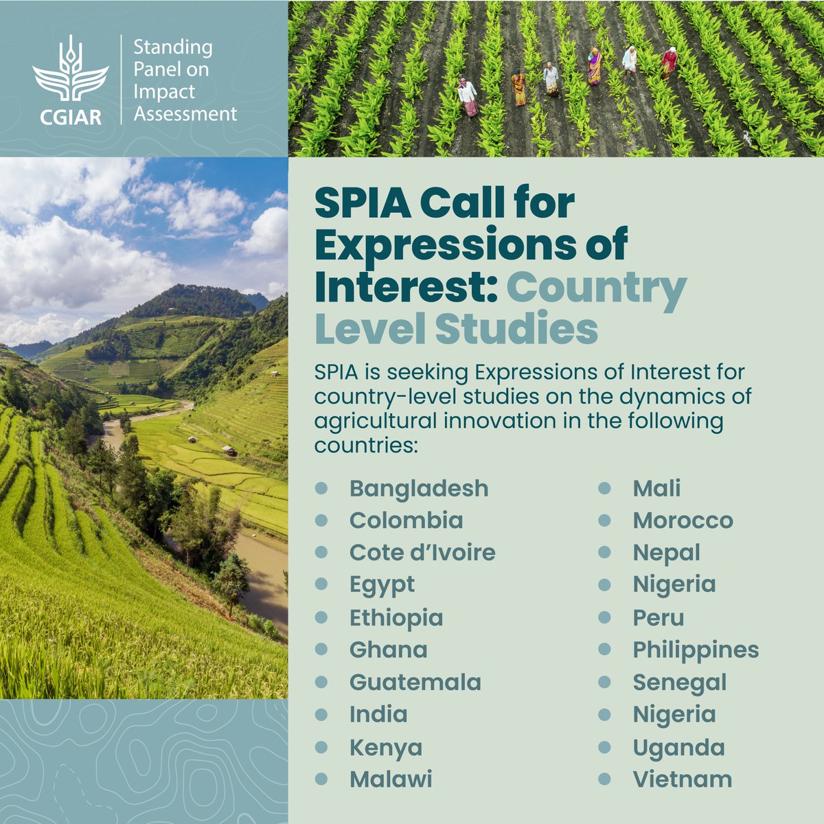 cgiarspia's tweet photo. ๐We are seeking #ExpressionsOfInterest for country level studies of the dynamics of agricultural innovation
Read more and submit your EOI here๐
https://t.co/AxZEWvp7FL https://t.co/xbKDDJfQqo