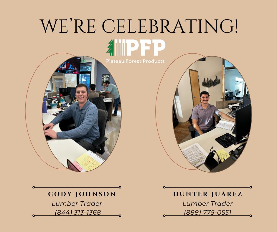 plateaufp's tweet photo. They got a "yes"! Join us as we congratulate our newest Lumber Traders: Cody Johnson (L) and Hunter Juarez (R) on taking the next steps in their careers with achieving their 1st sale in the same month. We see great things in your PFP future! 
#GoPFP #PFPFamily #FCTG https://t.co/HXxMkuO1gy