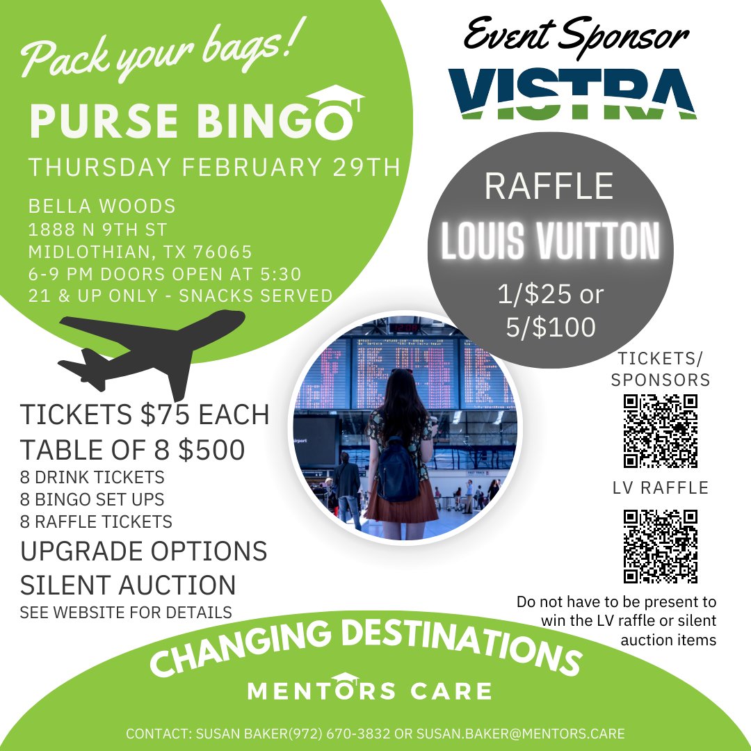 👜💙 We're hosting a Purse Bingo Fundraiser for Mentors Care! Join us February 29th at Bella Woods for a night of fashion-forward fun, all for a great cause. Win designer purses, support Mentors Care, and make a difference in your community. #PurseBingo #MentorsCare