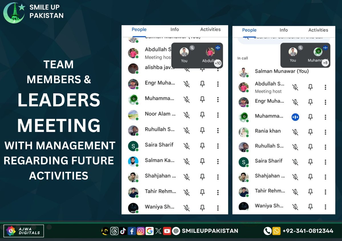 The Smile Up Pakistan Organization recently held a crucial meeting with its core members to chart the course for future activities. During the gathering, each team member shared their valuable opinions. The finalized plans include a mix of physical and online meetups, 1/2