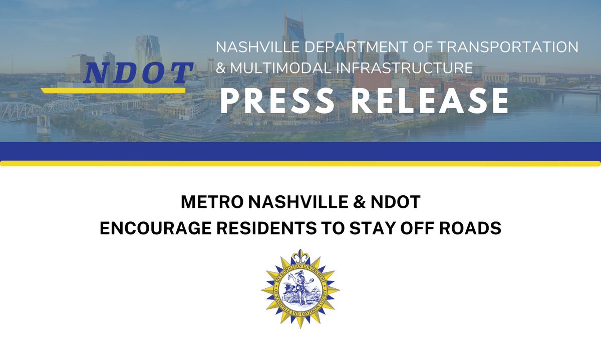 📌Metro Nashville and NDOT Encourage Residents to Stay Off Roads ❄️NDOT is currently working to clear primary routes across the county to ensure access for emergency vehicles and public transportation 🔗 Read the full press release: nashville.gov/departments/tr…