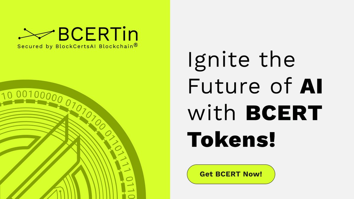 BlockCerts_'s tweet photo. 🚀 Exciting News Alert! 🌟 Ignite the future of AI with BCERT tokens! 🔑💡 Own your stake in innovation and be part of the revolution that's transforming the digital landscape. 🌐✨ Fuel the future of Authenticated Intelligence for AI with BlockCertsAI and join the journey towards a more secure and trusted digital experience for all. 🤖🔒 Embrace the power of blockchain technology and AI integration. Let's shape tomorrow together! 🚀

Get BCERT now - https://t.co/BGN1pX4WkO

#BCERT #AIREVOLUTION #BLOCKCHAININNOVATION #WEB4.0