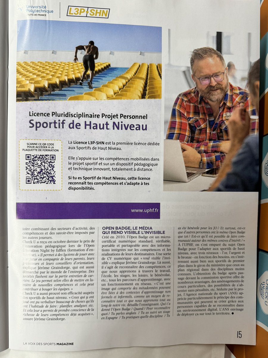 jgraindorg's tweet photo. 🚀 La Voix du Nord  par sa VOIX DES SPORTS- L’Hebdo du Sport Régional- met à l’honneur la première Licence Pluridisciplinaire Projet Personnel dédiée au Sportifs de Haut Niveau (L3P-SHN).

📟Conçue entièrement à distance

🗓️Ouverture en septembre 2024 

✉️L3P-SHN@uphf.fr https://t.co/5aIaEh4iKU