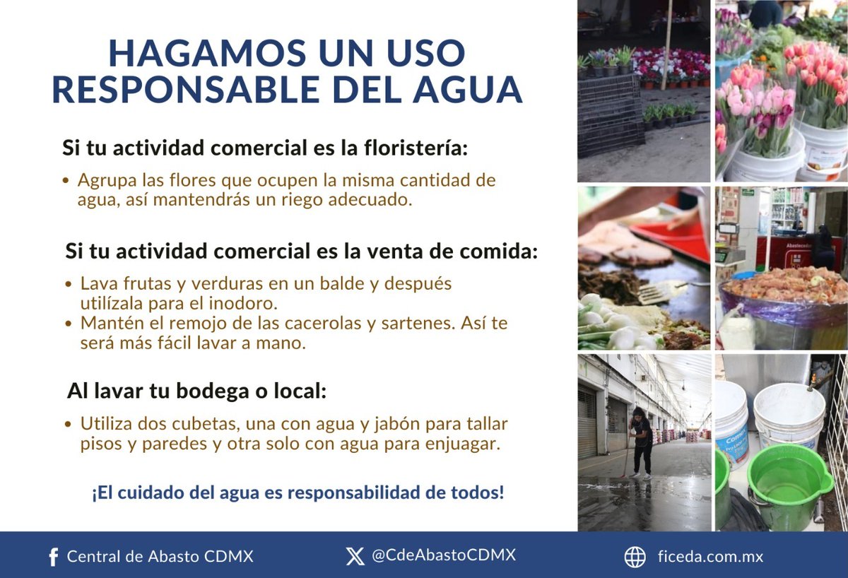 💧 #CuidaElAgua | No olvidemos continuar haciendo un uso responsable del agua, en las actividades cotidianas de nuestro mercado.