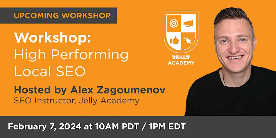 zagoumenov's tweet photo. Happy Monday! 📷 I'm hosting a free 2-hour local SEO workshop (online) for @JellyAcademy on Feb 7, 2024 (10am PDT). Check the details below. Let me know if you want to attend in the comments; I'll send you a link.
#localbusiness #workshops #seo https://t.co/OIk6hYNBBL