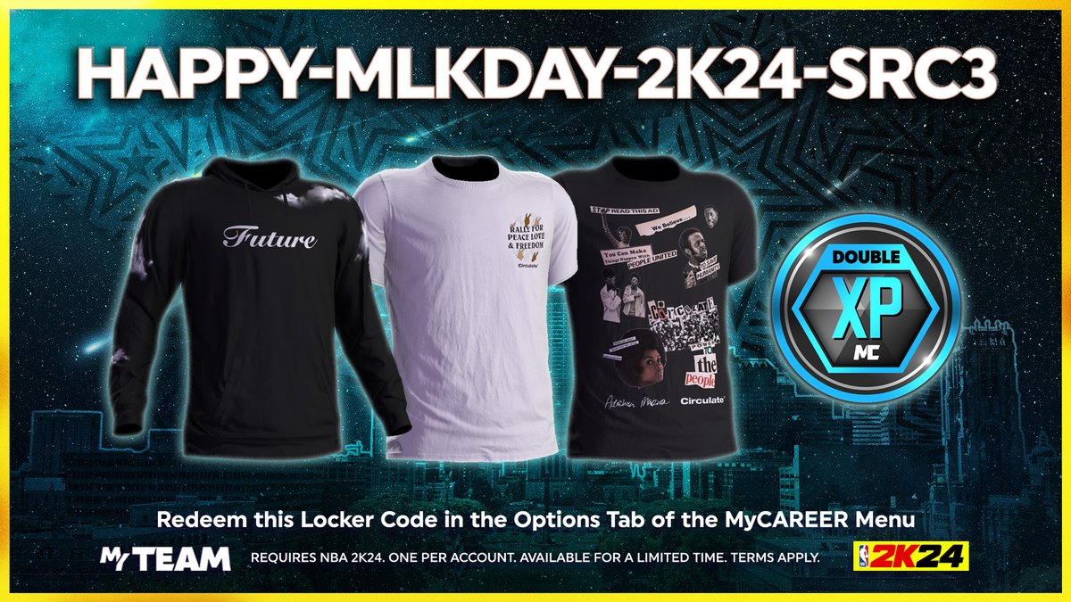 NBA2K's tweet photo. Redeem this Locker Code for some gear to celebrate MLK Day 🙌 https://t.co/sFRwM2OW6P