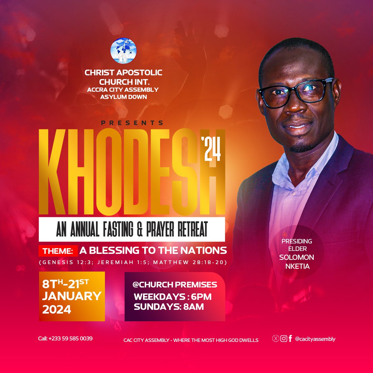 cacityassembly's tweet photo. #KHODESH continues this week with a deeper experience of the power of God! Join us for this final lap for an open heavens! 🙏🥰❤️🔥
#ABlessingToTheNations
#Khodesh2024 #NewBeginningWithGod
#CacAsylumDown🛐
#CaciCityAssembly💒
#WhereTheMostHighGodDwells🔥 https://t.co/XJDZVmN55M