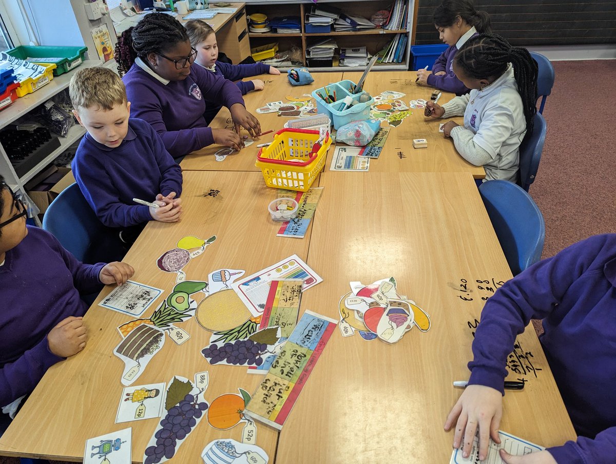 BPSDrParnell's tweet photo. In Numeracy we have been working hard on money and playing toy shop. We are much more confident now at calculating change, adding amounts and identifying coins #BPSNumeracy https://t.co/hrfybq0fl6