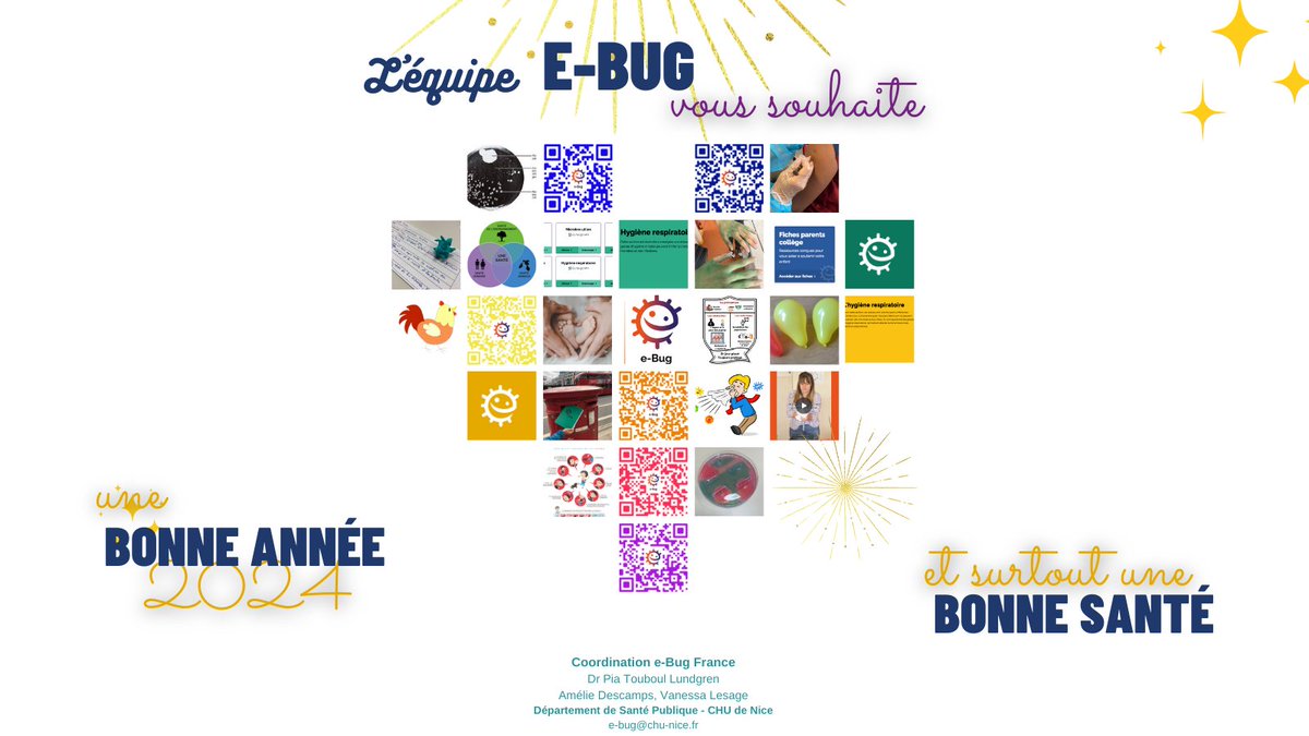 ebug_france's tweet image. L&apos;équipe #ebug vous souhaite une excellente #année2024 où nous serons à vos côtés pour vous proposer encore plus de #ressourcespédagogiques autour des #microorganismes la #transmission #prévention et le #traitemement des #infections et l&apos;#antibiorésistance