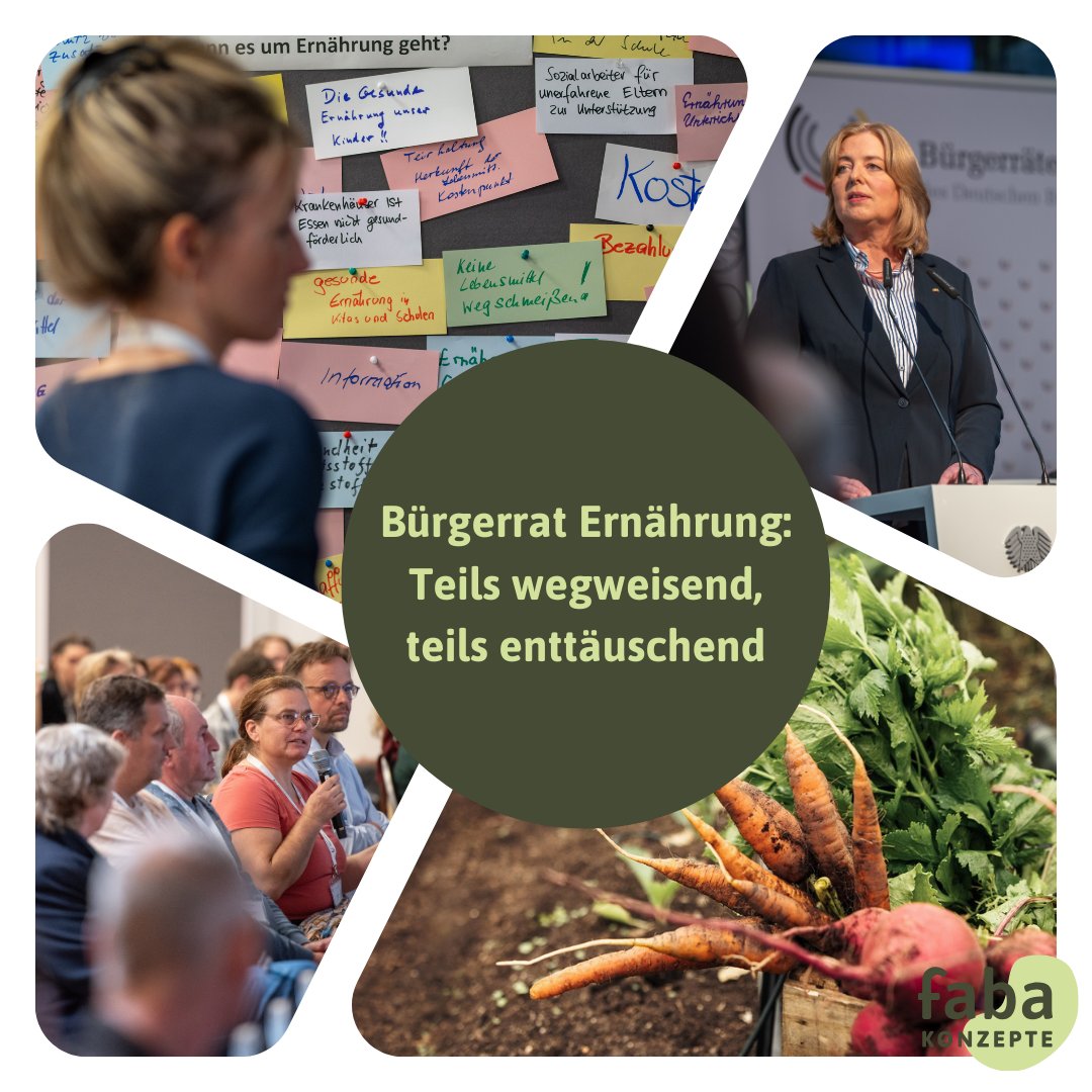 #Bürgerrat #Ernährung: teils wegweisend, teils enttäuschend! Wir sind der Meinung, dass den Teilnehmenden besonders im Bereich #Tierhaltung Informationen vorenthalten wurden.
faba-konzepte.de/buergerrat-ern…