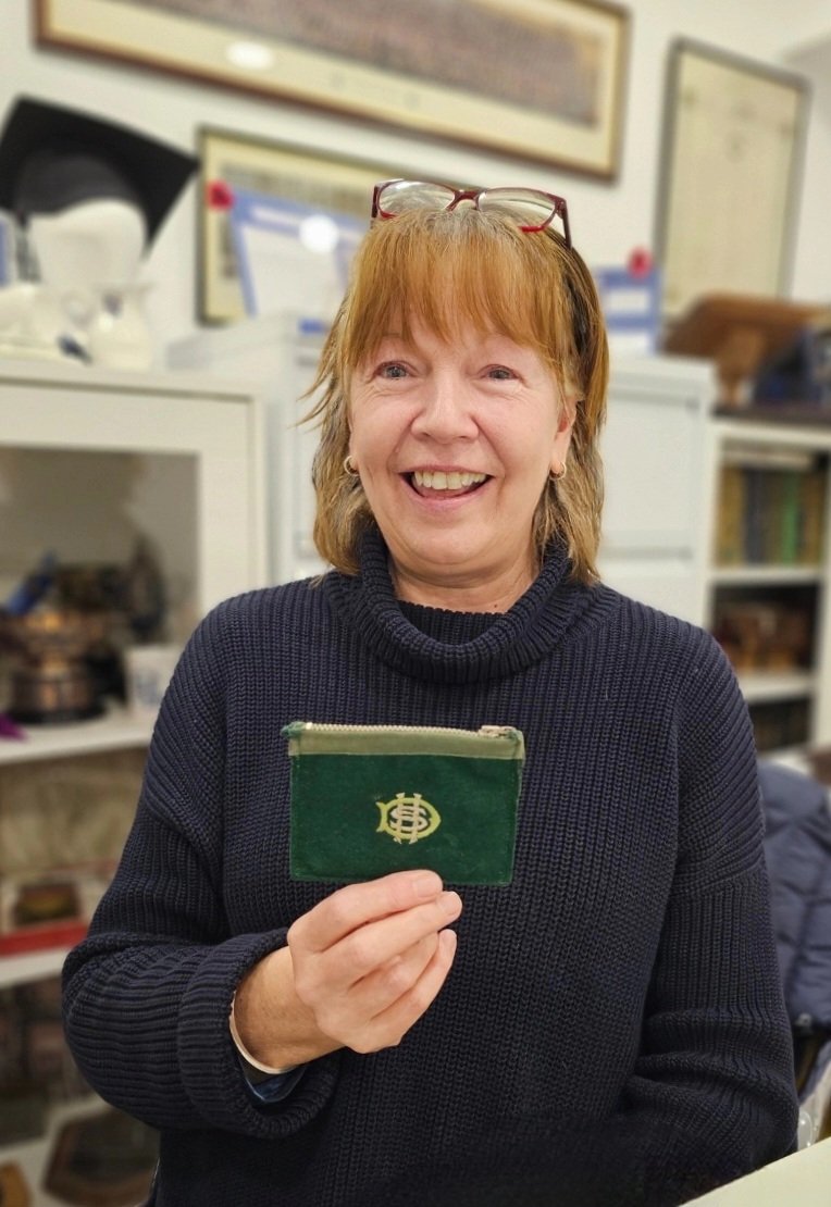 We were delighted to welcome our first visitor to the #archive in the #NewYear Jane attended Dairsie House School, now @GlasgowAcademy Newlands. She came to view some material & donated this lovely embroidered purse!