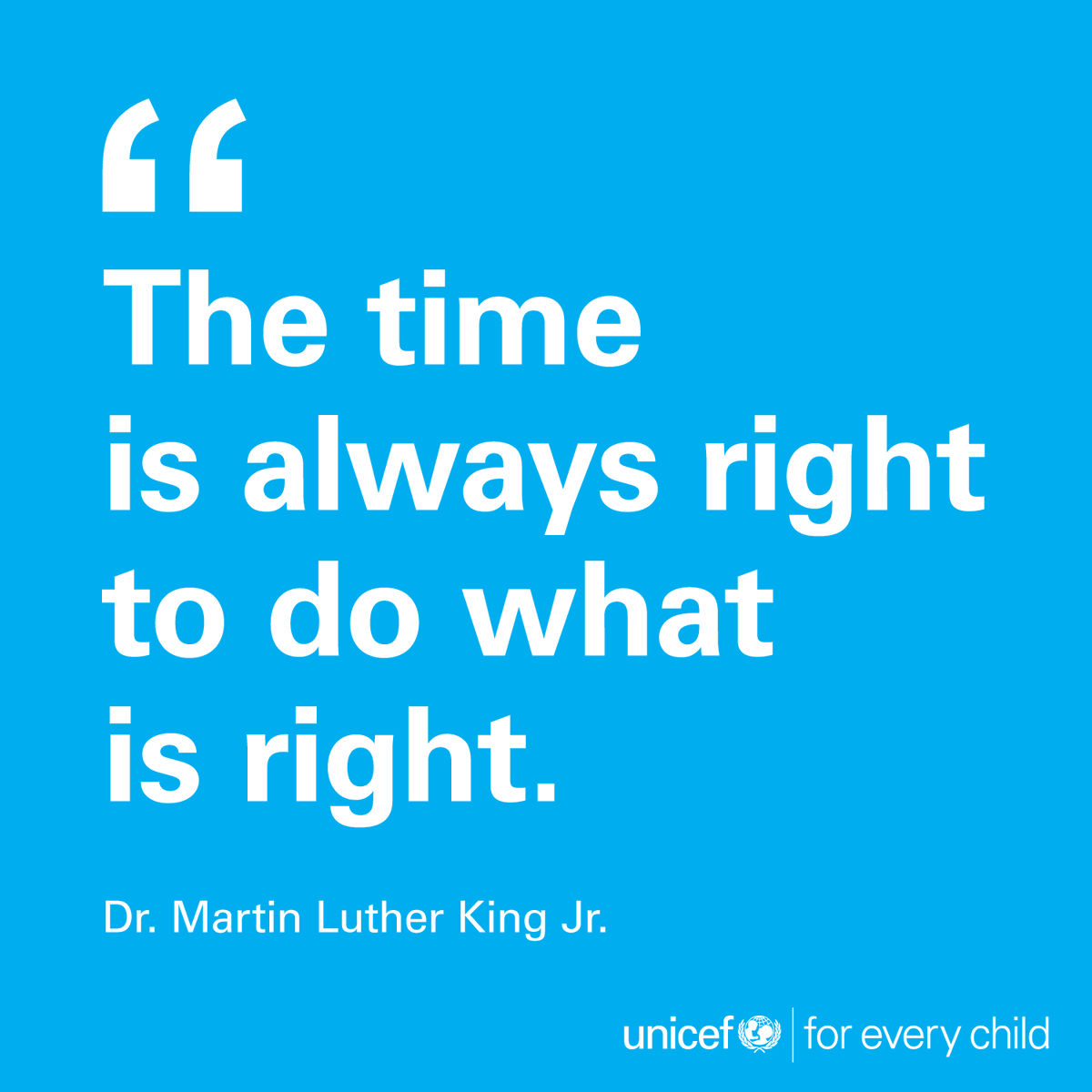 UNICEF's tweet photo. These inspiring words from Dr. Martin Luther King Jr. are still deeply relevant today.

On #MLKDay and every day, UNICEF works to build a better, safer, and fairer world #ForEveryChild. https://t.co/wYJHfQWbAV
