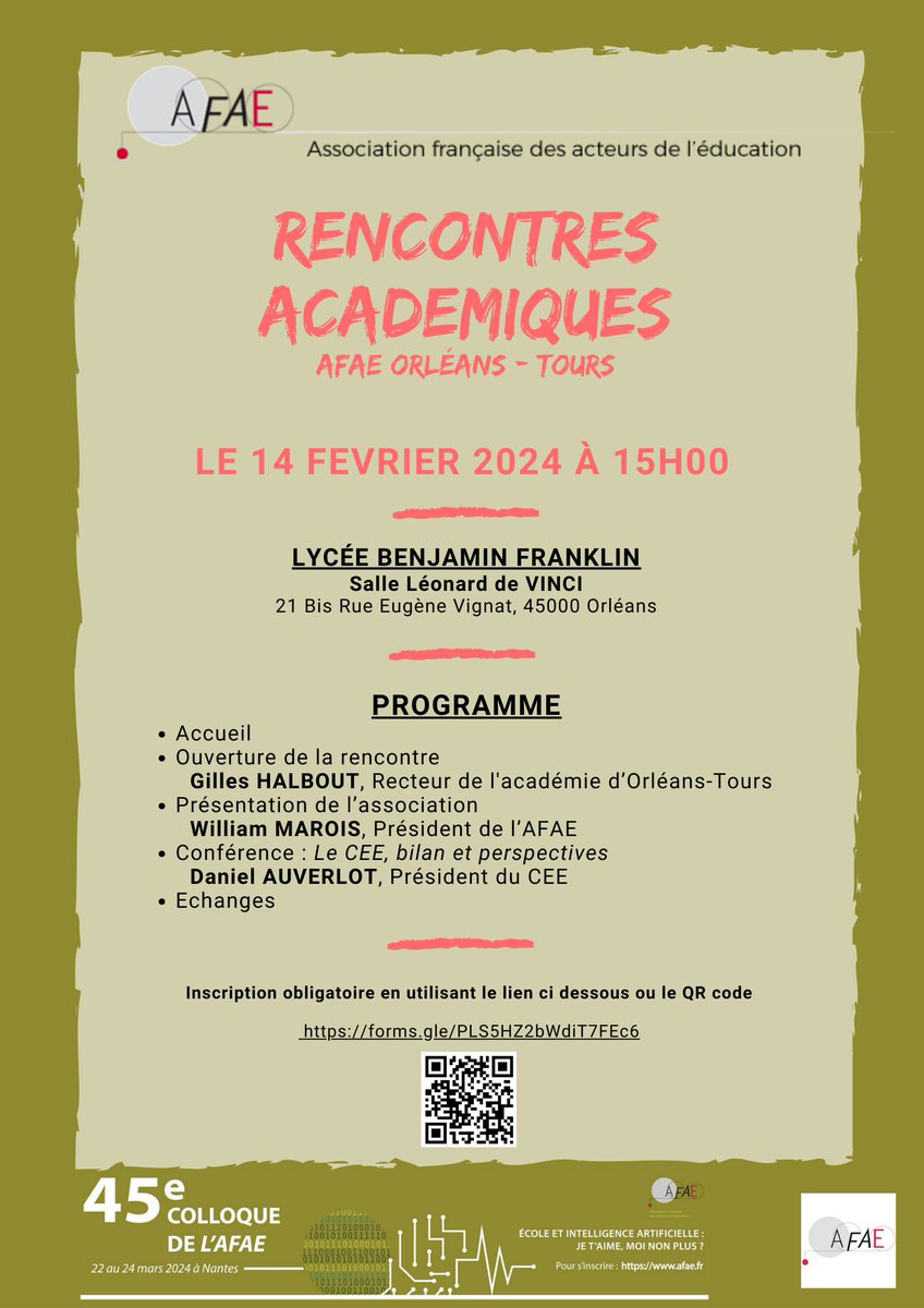 AFAE_Orleans_To's tweet photo. L'AFAE Orléans-Tours a le plaisir de vous inviter à la prochaine rencontre académique avec la participation de @DanielAuverlot et @GHalbout  . https://t.co/Z0Bg6ShajZ