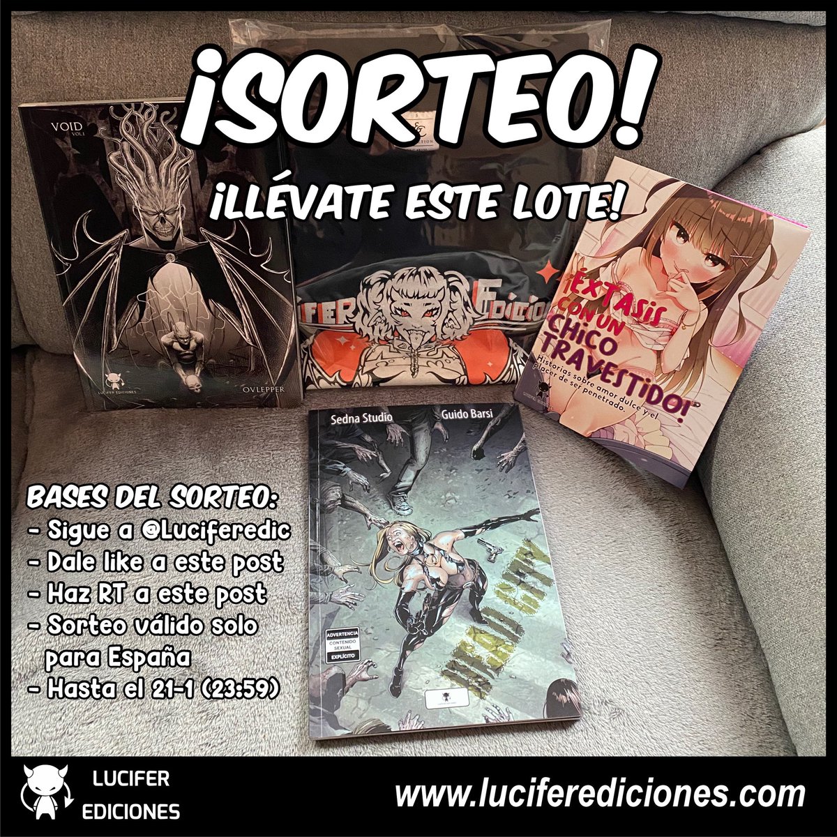 Luciferedic's tweet photo. ❗️SORTEO❗️
❗️ATENCIÓN ❗️
Sorteamos este lote para que la cuesta de Enero sea más llevadera☺️☺️
BASES: 👇
- Sigue a @Luciferedic 
- Dale like al post
- Haz RT al post 
- Sorteo válido para España
- Hasta el 21-1 (23:59h)
Habrá 1 ganador/a😈😈
¡MUCHA SUERTE! https://t.co/tY09nxxPlH