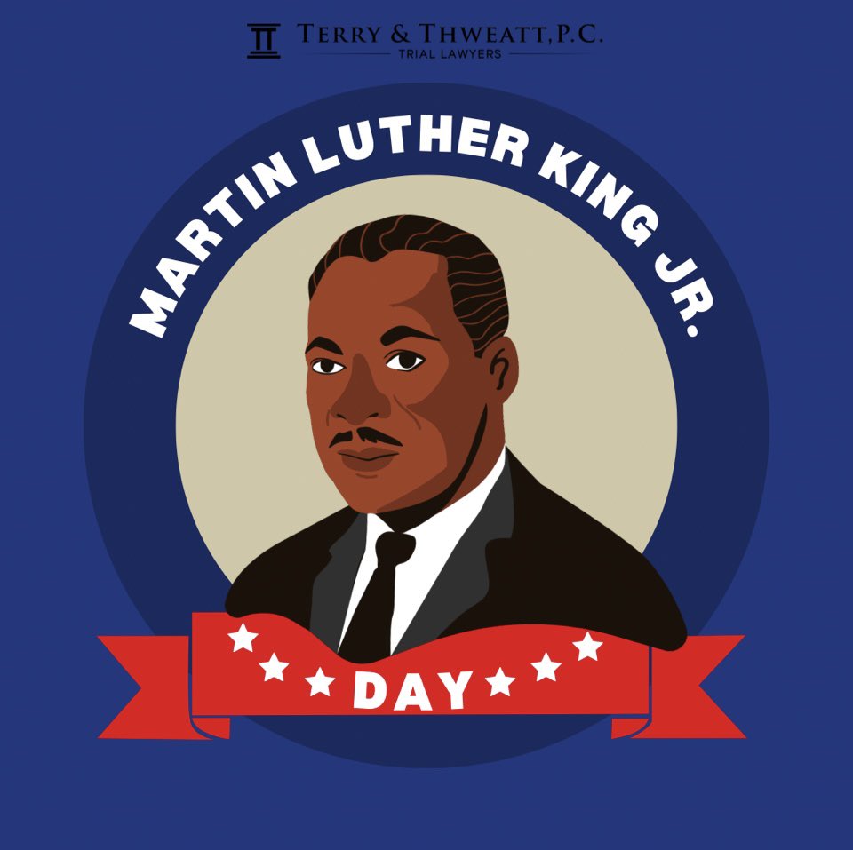 "True peace is not merely the absence of tension; it is the presence of justice."
⁃ Martin Luther King, Jr.

Happy Martin Luther King Jr. Day from Terry &amp; Thweatt!

#crashlaw #legal #houstontx #houston #lawfirm #houstonattorneys #martinlutherkingjr  #htx