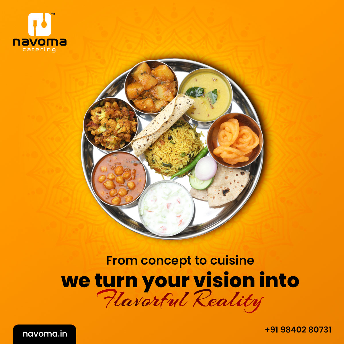 At Navoma Catering, we specialize in turning your culinary visions into a flavorful reality. 

Reach out to us at +91 98402 80731 for inquiries or visit navoma.in.

#NavomaCatering #CulinaryMagic #ExquisiteFlavors #QualityCuisine #UnmatchedTaste #EventCulinary #Food
