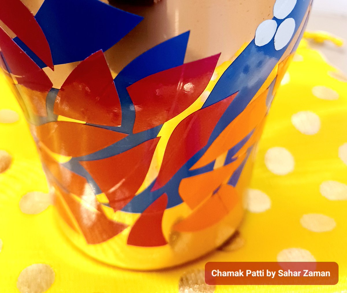 saharzaman's tweet image. Something new from my #ChamakPatti art range. This latest piece is another stunning copper goblet with the perfect sheen of waterproof lacquer and embellished with handcut reflective sticker that adds to its beauty! 
#goblet #tableware #reflective #glowinthedark #glowup #art