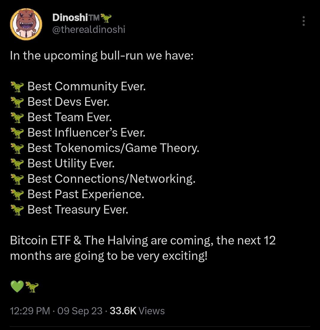 MickeyMouseLFG's tweet photo. Keep an eye out for $DINO. Anytime it can run, the utilities and services @DinoLFG has built over the last year is incredible! As soon as @therealdinoshi decides it's time to push, strap in as it's going to get crazy! Get your #DinoLFG bags ready. 🦖 https://t.co/Q3AC3aa8K6