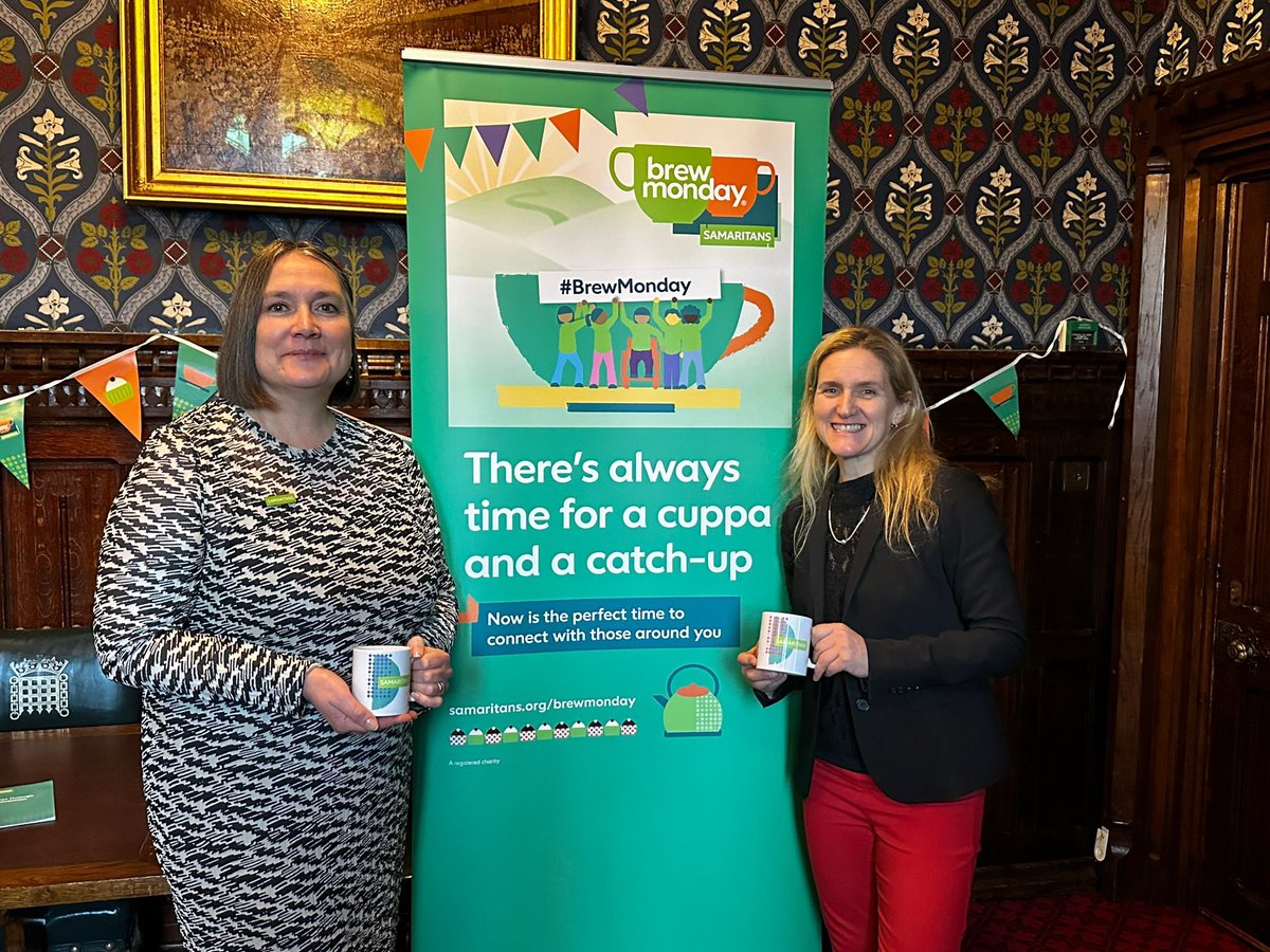 kimleadbeater's tweet photo. Thank you to @samaritans for organising #BrewMonday in Parliament &amp; across the country today. They do incredible work all year round supporting people in crisis. There’s always time for a cuppa &amp; a catch up, and there’s always a Samaritan there to listen 24/7 on 116 123☕️🍰❤️ https://t.co/b4ZpZcL3Ho