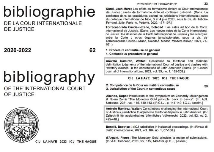 WalterArevaloR1's tweet photo. #ICJ It is an inmense honour to be included by the International Court of Justice @CIJ_ICJ in the Official Bibliography, Vol. 62 (2023), which includes the most relevant works for the Court’s private library and the work of judges.
 Available Online: https://t.co/JpK8PYowIe https://t.co/jIcG6BIp4q
