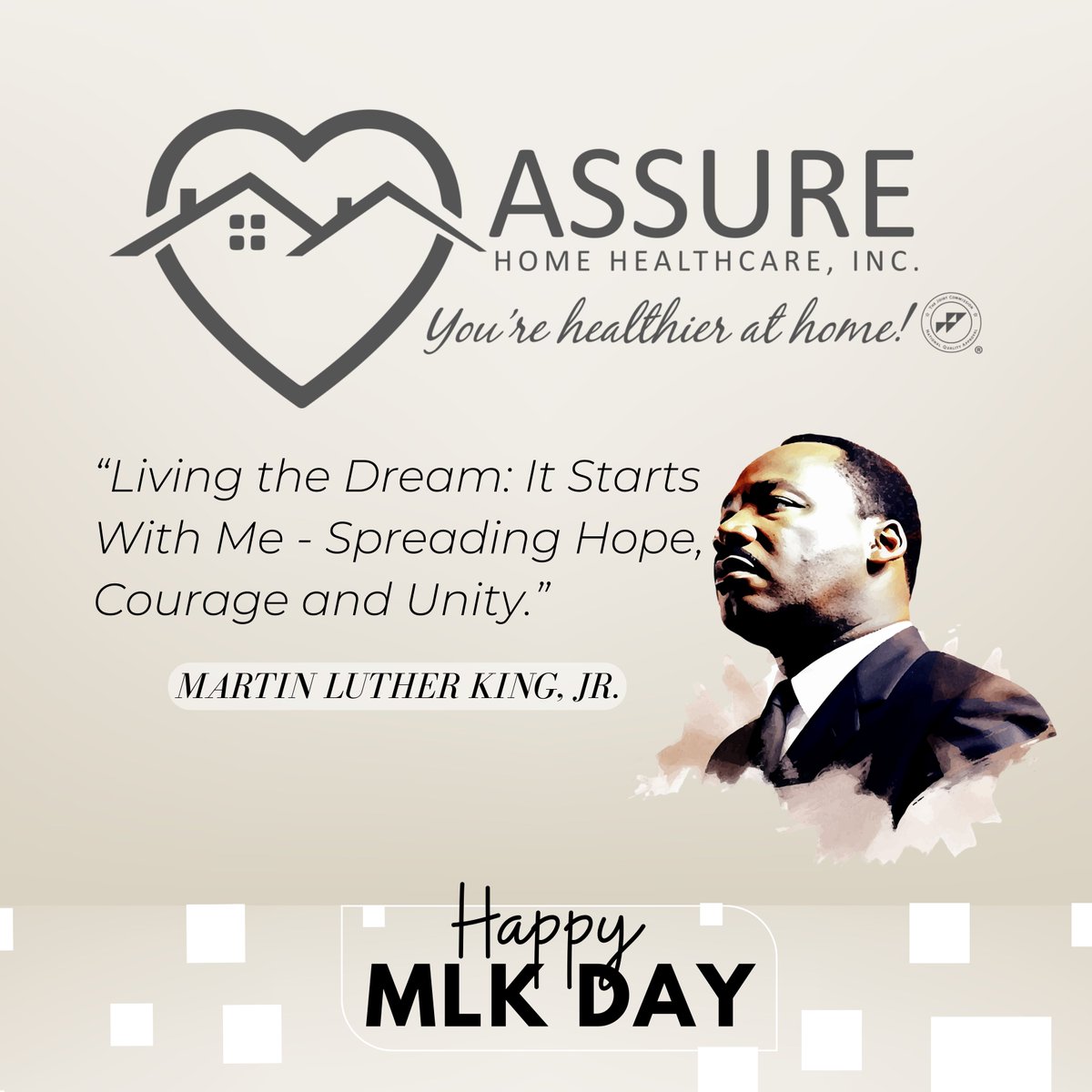 AssureHHC's tweet photo. Today, we honor MLK's legacy in healthcare, whose dream inspires our mission; we strive for a world where healthcare is equitable and accessible to all.
#EmpoweringDreams #CommunitySupport https://t.co/ttzwckQn7h