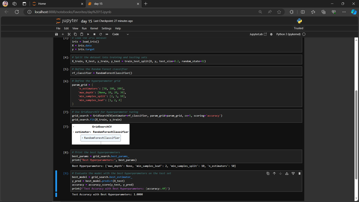 rajeev_inr's tweet image. Day 15.

Implemented hyperparameter tuning using grid search in Python.

#366DaysOfCode #hyperparameters #nightCoding
