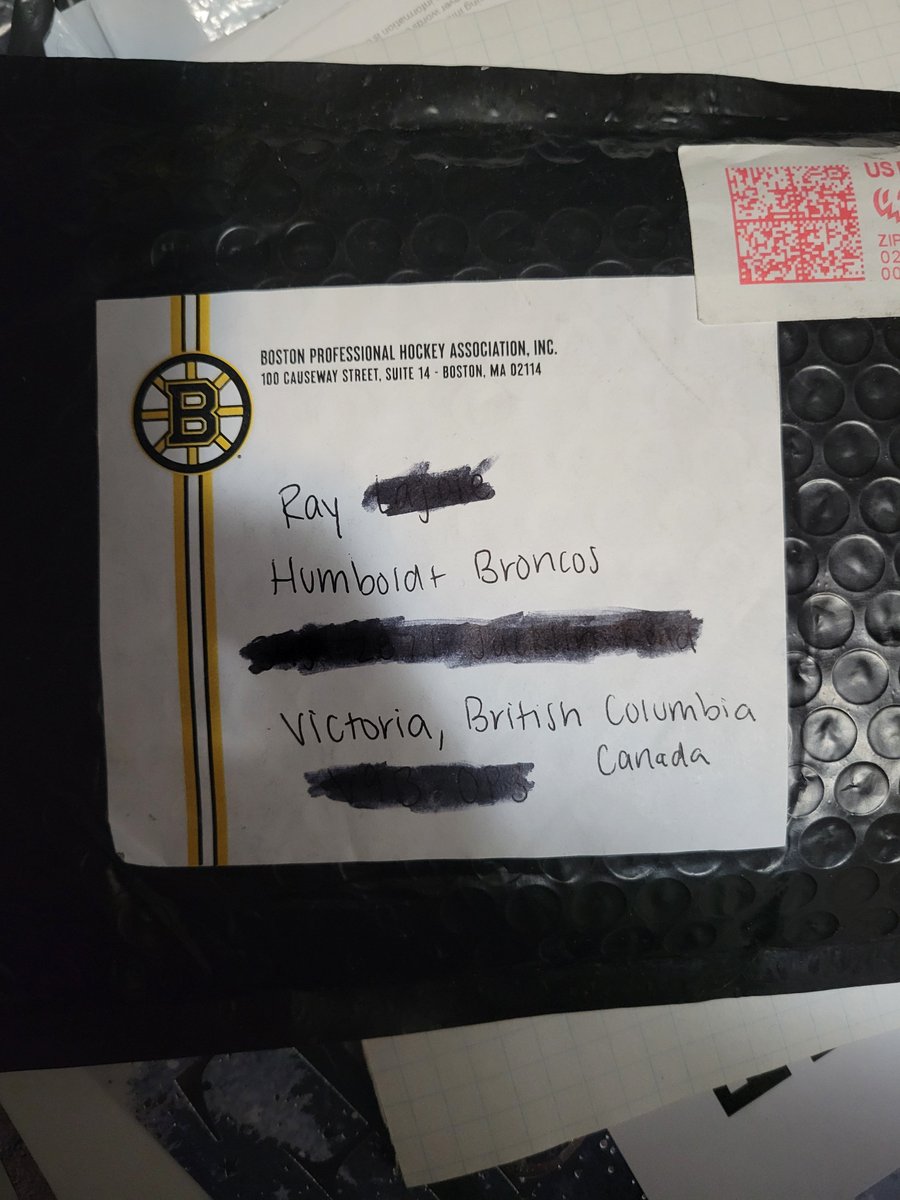 Big thank you to <a href="/NHLBruins/">Boston Bruins</a>  for helping our #humboldtbroncos fundraiser! Feel free to brag to your Canadian colleagues who declined to send anything! Still time ....<a href="/Canucks/">Vancouver Canucks</a> Cheers