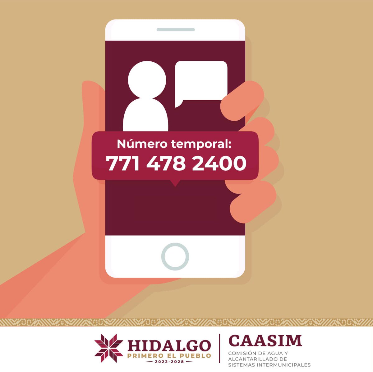 ⚡ ¡Aviso importante! 💧
Estimado usuario de #Caasim, te invitamos a utilizar nuestro número temporal 
📲 771 478 2400 📲
donde estaremos disponibles para:
🔹 Seguimientos de órdenes de servicio
🔹 Solicitudes de pipa
🔹 Reportes
🔹 Consultas