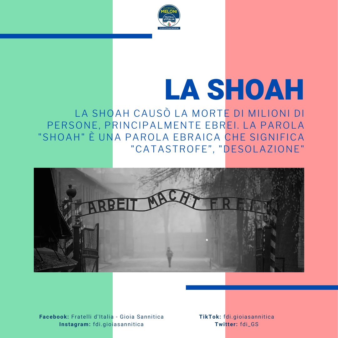 fdi_GS's tweet photo. 27 GENNAIO: GIORNO DELLA MEMORIA - PER NON DIMENTICARE

Il 27 gennaio, unisce il mondo nel ricordo delle vittime della Shoah, una tragedia che ha segnato la storia umana. La liberazione di Auschwitz nel 1945 è un faro di speranza. https://t.co/WfRmICSEJk
