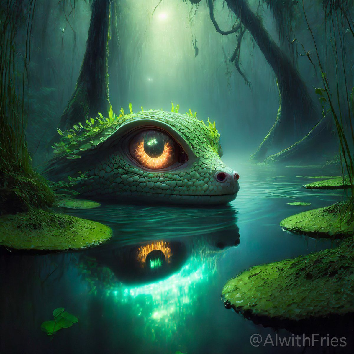 Whispers from the Water's Depth

Dare you meet its glance, or will you look away, leaving its secrets submerged in the still waters? 

#MysticSwamp #EyesOfTheAbyss #EnigmaticWaters #GuardianOfTheDepths #generativeart #nftdrop #aiartwork #aiartdaily