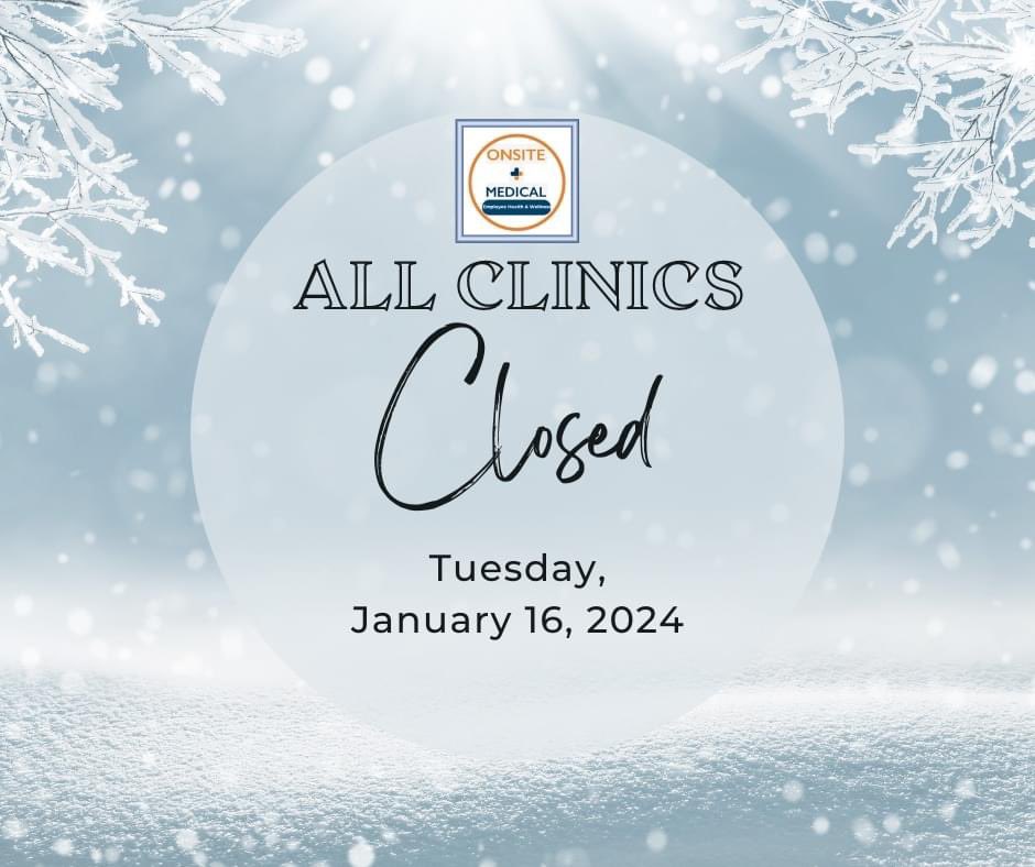 Onsiteclinics1's tweet photo. ❄✨⛷🛎All Onsite Clinics will remain CLOSED on Tuesday, January 16th. Continue to follow us on Facebook, Instagram and Twitter for instant updates on future closures and re-openings. #snowday #winter2024 #CMCSS #OnsiteEmployeeHealthandWellness #MontgomeryCountyTN https://t.co/P3cPcZveIu